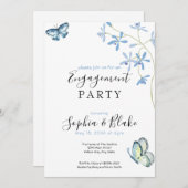 Blume und Schmetterlinge | White Engagement Party Einladung (Vorne/Hinten)