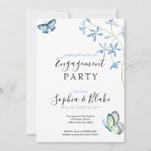 Blume und Schmetterlinge White Engagement Party Einladung