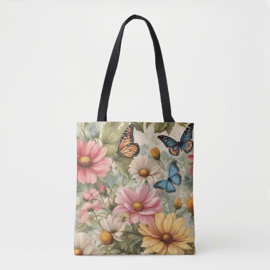 Blume und Schmetterlingsarbeiten Tasche (Vorderseite)