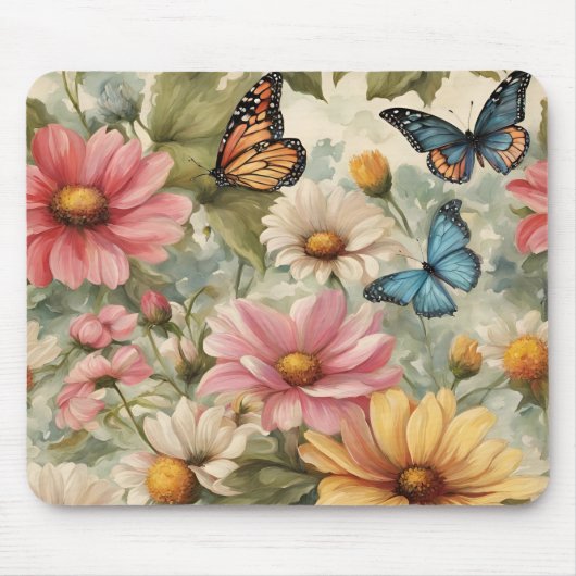 Blume und Schmetterlingskunst Mousepad (Vorne)