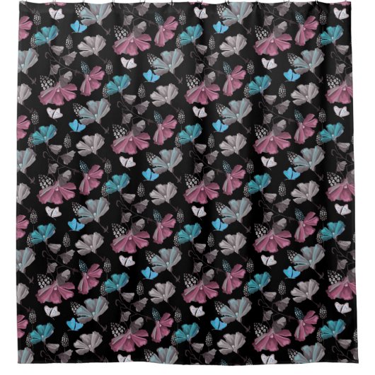 Blume- und Schmetterlingsmuster Duschvorhang (Vorderseite)