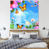Blume- und Schmetterlingsmuster Leinwanddruck (Insitu (Schlafzimmer))