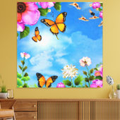 Blume- und Schmetterlingsmuster Leinwanddruck (Insitu (Wohnzimmer))
