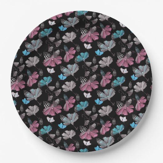 Blume- und Schmetterlingsmuster Pappteller (Vorderseite)