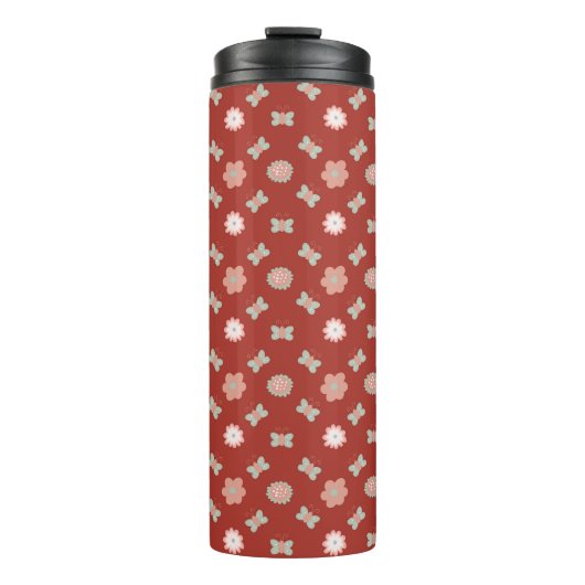 Blume- und Schmetterlingsmuster Thermosbecher (Vorderseite)