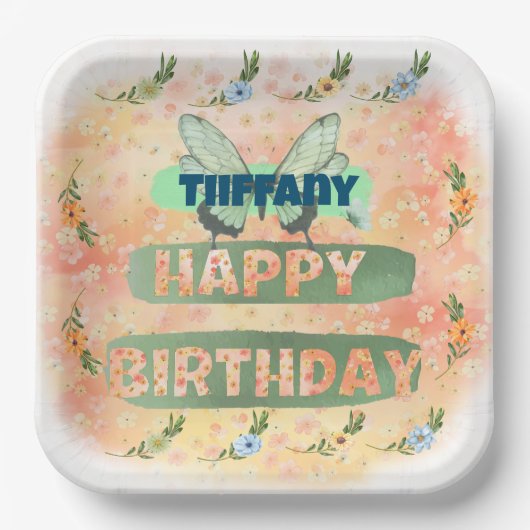 Blume- und Schmetterlingspapierplatine Pappteller (Vorderseite)