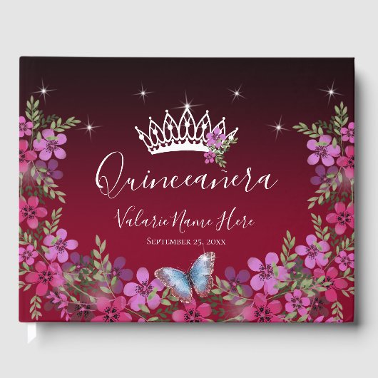 Blume und Schmetterlingsprinzessin Quinceanera Gästebuch (Vorderseite)