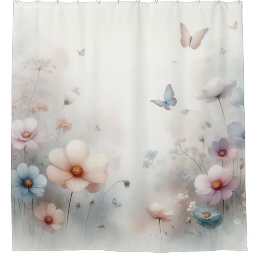 Blume und Schmetterlingstanz Duschvorhang (Vorderseite)