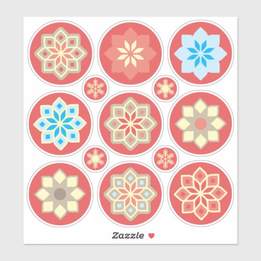 Blume und Schneeflocken auf rotem CC0245 Aufkleber (Blatt)