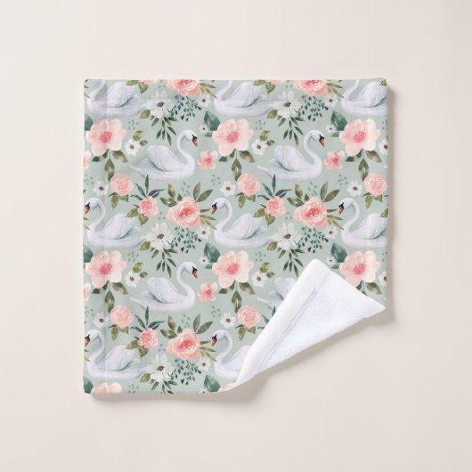 Blume und Schwäne Badhandtuch Set (Waschlappen)