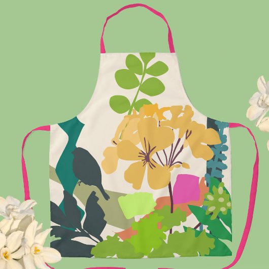 Blume und Silhouetten der Vogelwelt Schürze