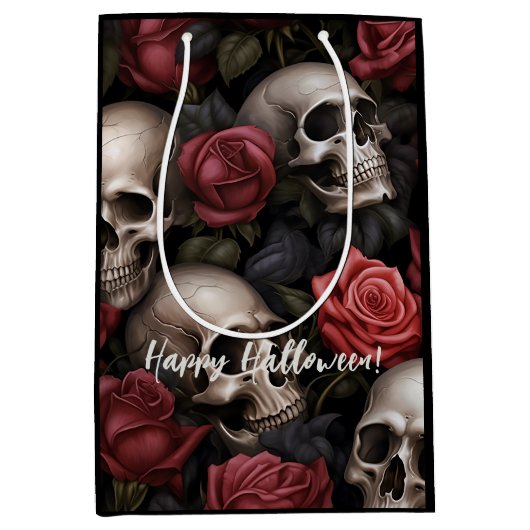 Blume und Skulls Mittlere Geschenktasche Geschenktüte (Vorderseite)