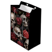 Blume und Skulls Mittlere Geschenktasche Mittlere Geschenktüte (Vorderseite Schrägansicht)