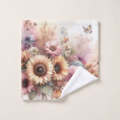 Blume und Sonnenblumen, Aquarellpasten Badhandtuch Set (Waschlappen)