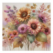 Blume und Sonnenblumen, Aquarellpasten Poster (Vorderseite)