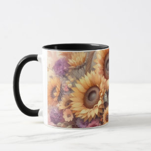 Blume und Sonnenblumen, Aquarellpasten Tasse