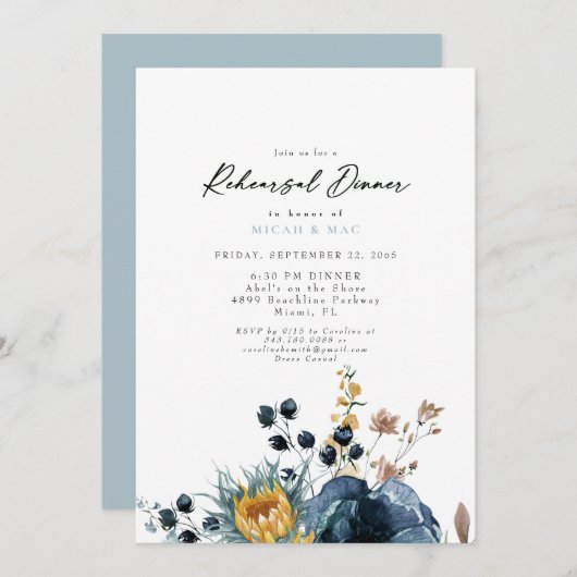 Blume und Sonnenblumen Probe Einladung (Vorne/Hinten)