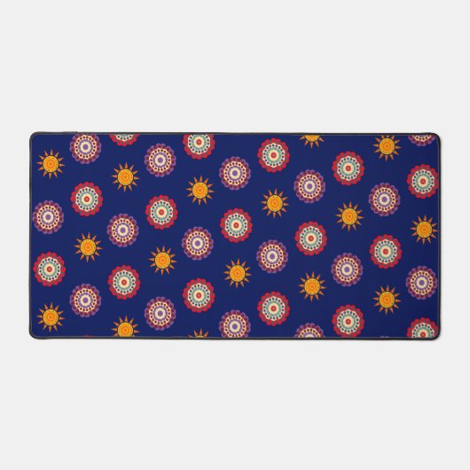 Blume und Sonnenmuster mit dunkelblauem Hintergrun Schreibtischunterlage (Vorderseite)