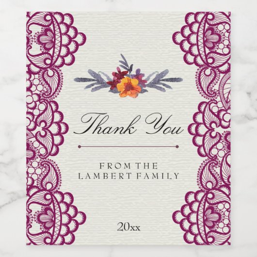 Blume und Spitzen, Land, Eleganz Weinetikett (Einzelnes Label)