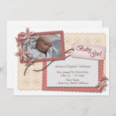 Blume und Spitzen-Rosa-Geburtshinweise Ankündigung (Vorne/Hinten)