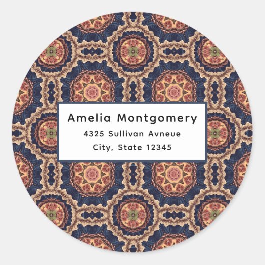 Blume- und Star-Formen-Muster - Adresse Runder Aufkleber (Vorderseite)
