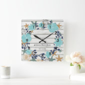 Blume und Starfish rustikal Quadratische Wanduhr (Zuhause)