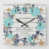 Blume und Starfish rustikal Quadratische Wanduhr (Vorderseite)