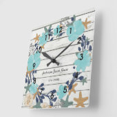 Blume und Starfish rustikal Quadratische Wanduhr (Winkel)
