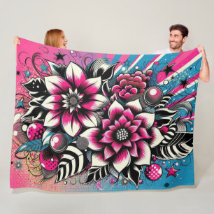 Blume und Sterne Farbenfrohe Pop Kunst und Kultur Fleecedecke