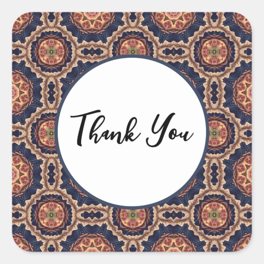 Blume und Sternen-Muster - Vielen Dank Quadratischer Aufkleber (Vorderseite)