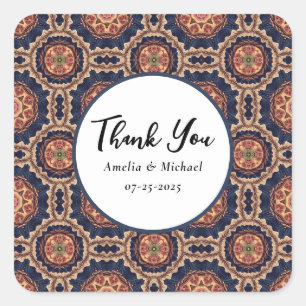 Blume und Sternformmuster - Hochzeit Quadratischer Aufkleber