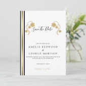 Blume und Streifen aus Gold Save The Date (Stehend Vorderseite)