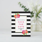 Blume und Streifen Hochzeit im Wasserbereich Ankündigungspostkarte (Stehend Vorderseite)