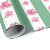 Blume und Streifen in Aquarellfarbe Rosa und Grün Geschenkpapier (Rolleneckpunkt)