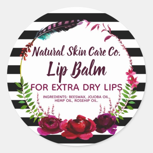 Blume und Streifen Lip Balm Business Labels Runder Aufkleber (Vorderseite)