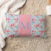 Blume und Streifen Monogramm, rosa und blau Lendenkissen (Decke)