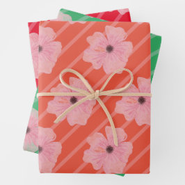 Blume und Streifen, rosa, umhüllende Papierblätter Geschenkpapier Set