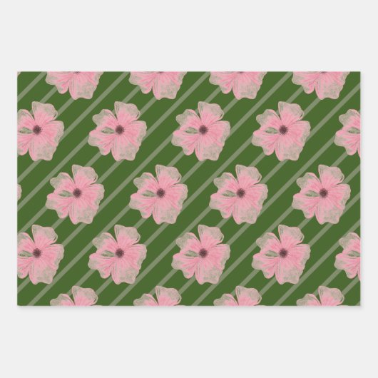 Blume und Streifen, rosa, umhüllende Papierblätter Geschenkpapier Set (Vorderseite 3)