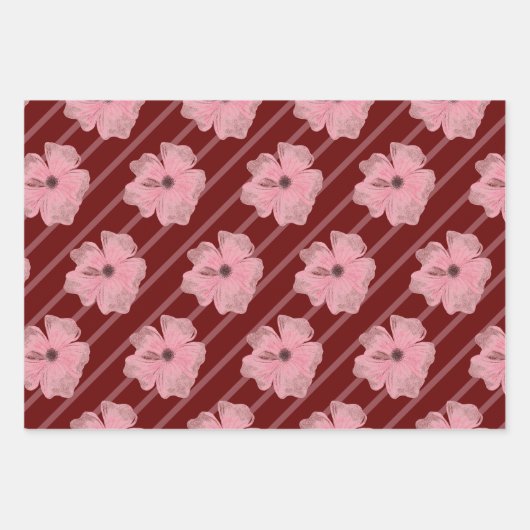 Blume und Streifen, rosa, umhüllende Papierblätter Geschenkpapier Set (Vorderseite 2)