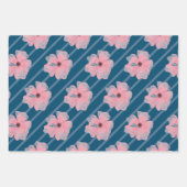 Blume und Streifen, rosa, umhüllende Papierblätter Geschenkpapier Set (Vorderseite)