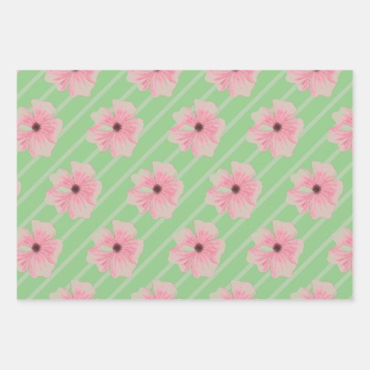 Blume und Streifen, rosa, umhüllende Papierblätter Geschenkpapier Set (Vorderseite 3)