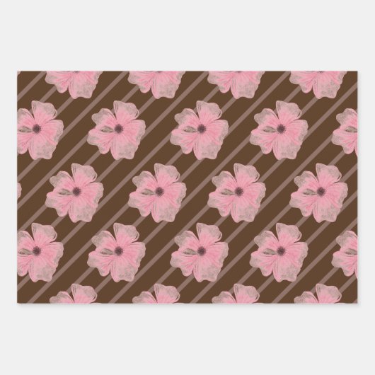 Blume und Streifen, rosa, umhüllende Papierblätter Geschenkpapier Set (Vorderseite 2)