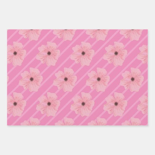 Blume und Streifen, rosa, umhüllende Papierblätter Geschenkpapier Set (Vorderseite 2)