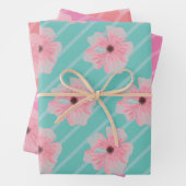 Blume und Streifen, rosa, umhüllende Papierblätter Geschenkpapier Set (Beispiel)