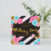 Blume und Streifen zum Muttertag Feiertagskarte (Stehend Vorderseite)