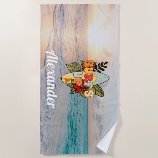 Blume und tropische Blätter zum Surfen im Sommer Strandtuch (Vorderseite)