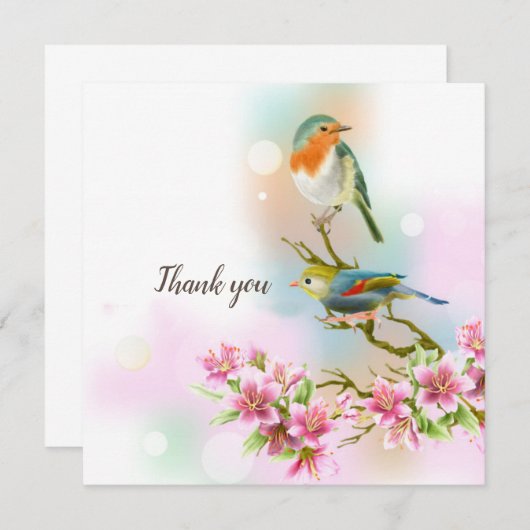 Blume und Vögel Dankeskarte (Vorne/Hinten)