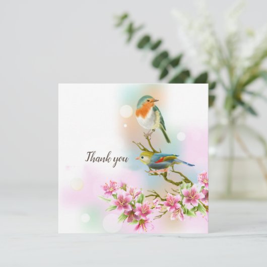 Blume und Vögel Dankeskarte (Stehend Vorderseite)