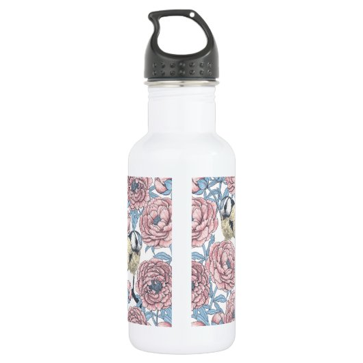 Blume und Vögel Edelstahlflasche (Rückseite)