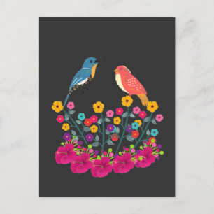 Blume und Vögel farbenfroh schön Postkarte